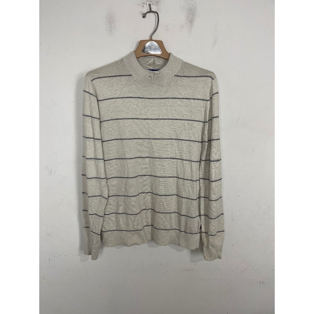 Ted Baker Mens Sweater Size 3 Medium Striped Pullover Beige Base Layer Mock Neck